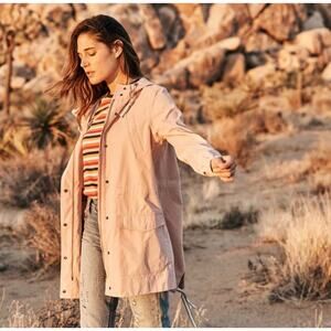 Marine Layer Hooded Rain Jacket Blush Pink Zip Up Long Windbreaker Small